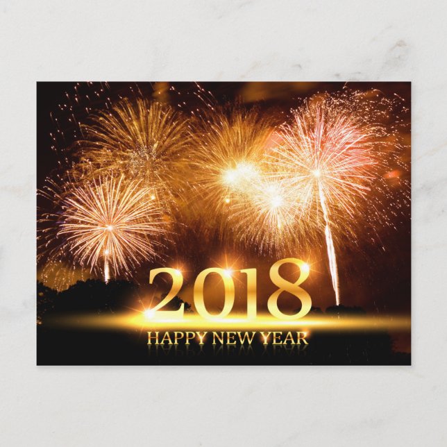 Gold 2018 Happy New Year Fireworks Postcard (Front)