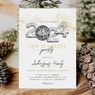 Gold 2024 New Year's Eve Party Disco Ball Invitation