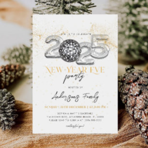 Gold 2025 New Year's Eve Party Disco Ball Invitation