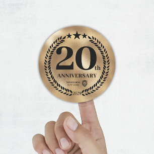Gold 20th Anniversary Business Logo Commemorative Classic Round Sticker