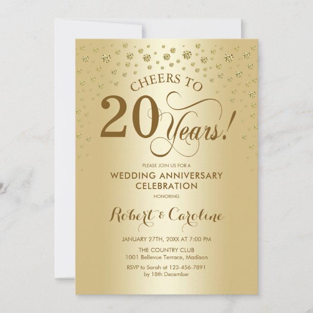 Gold 20th Anniversary Celebration Invitation (Front)