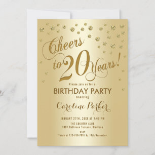 Gold 20th Birthday Party Invitation