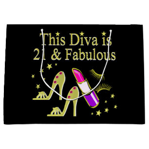 GOLD 21 AND FABULOUS BIRTHDAY DESIGN LARGE GIFT BAG