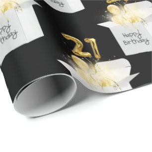 Gold 21st Birthday Balloons in White Box  Wrapping Paper