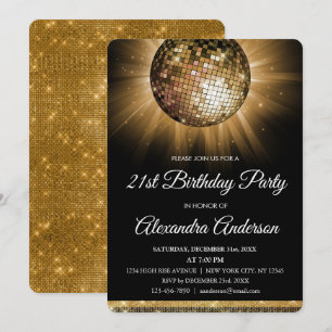Gold 21st Birthday Party Gold Disco Ball Invitation