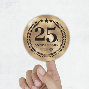Gold 25th Anniversary Business Logo Commemorative Classic Round Sticker
