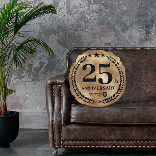 Gold 25th Anniversary Business Logo Round Cushion