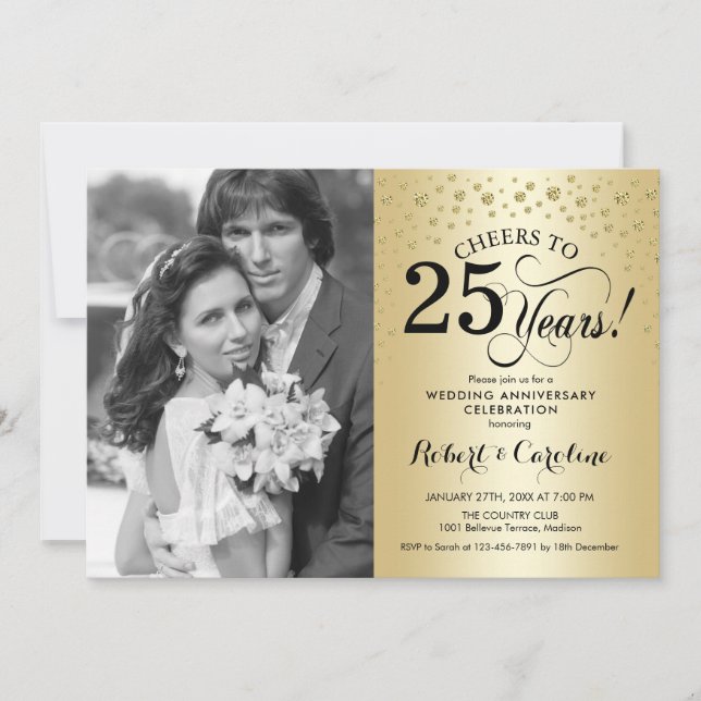 Gold 25th Wedding Anniversary with Photo Invitation (Front)