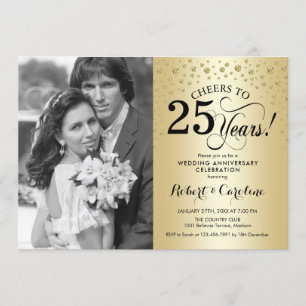 Gold 25th Wedding Anniversary with Photo Invitation
