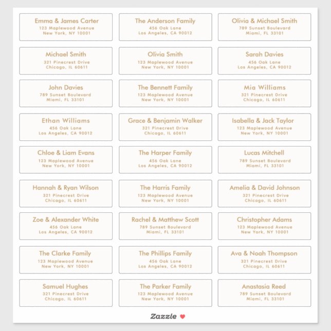Gold 27 Custom Guest Names Address Wedding Labels (Sheet)