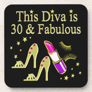 GOLD 30 AND FABULOUS 30TH BIRTHDAY DESIGN COASTER