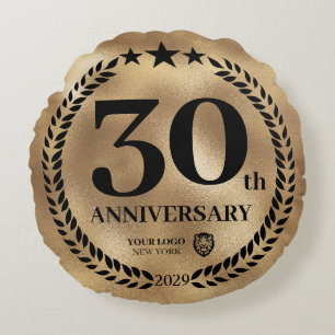 Gold 30th Anniversary Business Logo Round Cushion