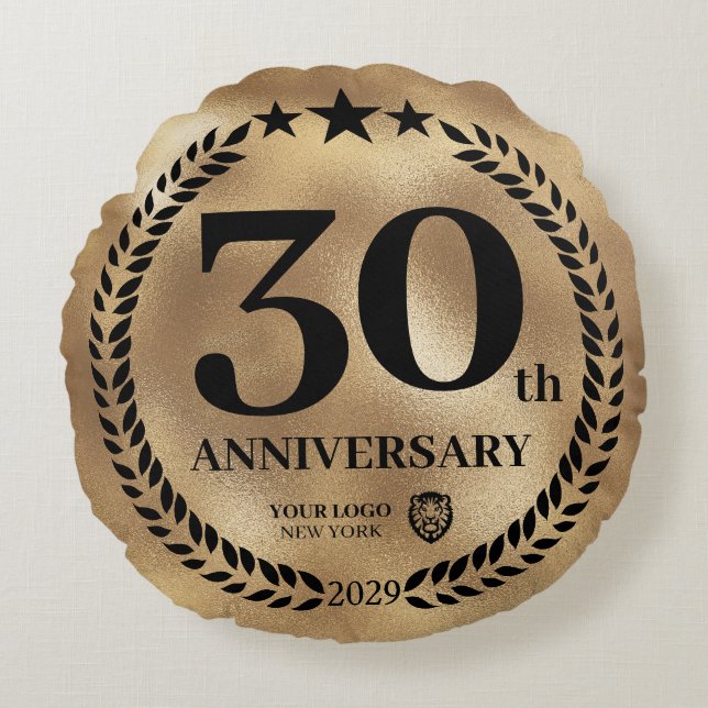 Gold 30th Anniversary Business Logo Round Cushion (Front)