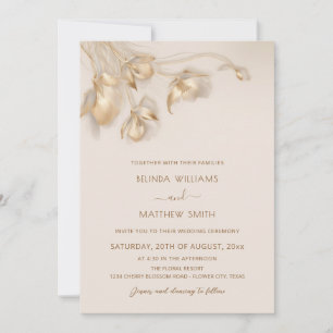 Gold 3 D Flowers Invitation