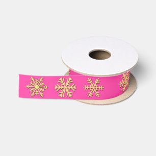 Gold 3-d snowflakes, Customisable Background Satin Ribbon