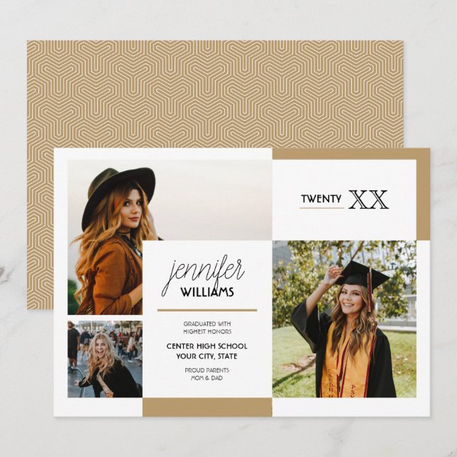 Gold 3 Photo Graduation Announcement (Front/Back)