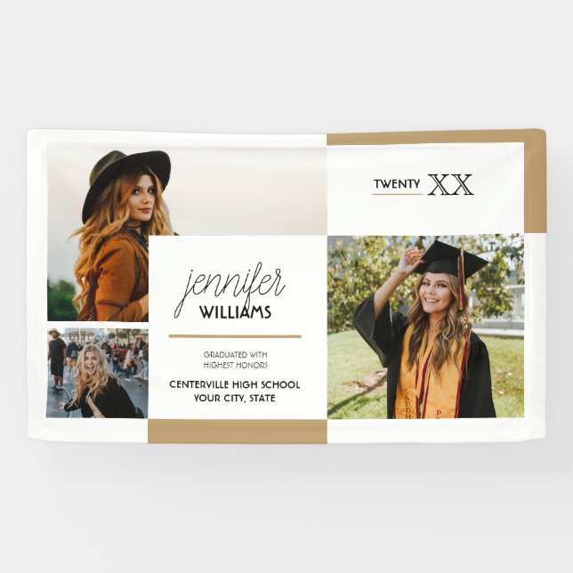 Gold 3 Photo Graduation Banner (Horizontal)
