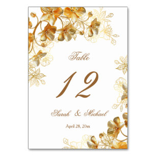 Gold 3D Floral Wedding Table Number