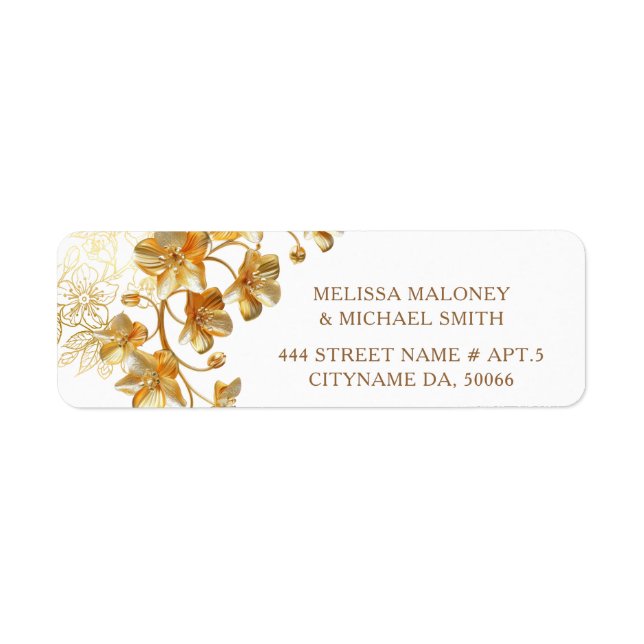 Gold 3D Flowers |  Wedding Return Address Label (Front)