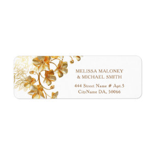 Gold 3D Flowers Wedding Return Address Label