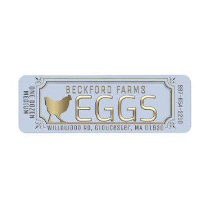 Gold 3D Framed Egg Carton Label with Farm and Hen Return Address Label