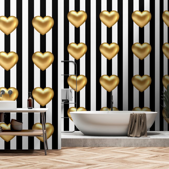 Gold 3d heart black white stripes  wallpaper (Creator Uploaded)