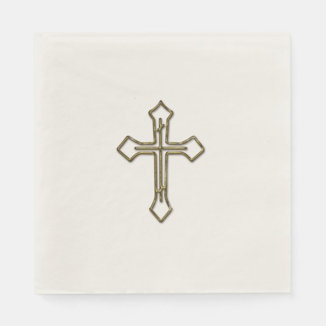 Gold 3D Looking Cross Outline Napkin (Front)