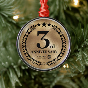 Gold 3rd Anniversary Business Logo Christmas Metal Ornament