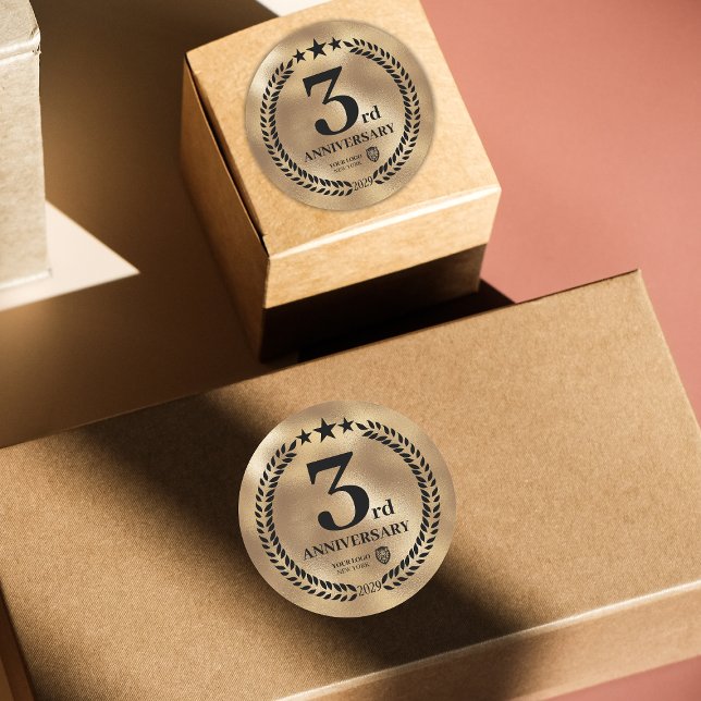 Gold 3rd Anniversary Business Logo Commemorative Classic Round Sticker (Gold 3rd Anniversary Business Logo Commemorative Classic Round Sticker
)