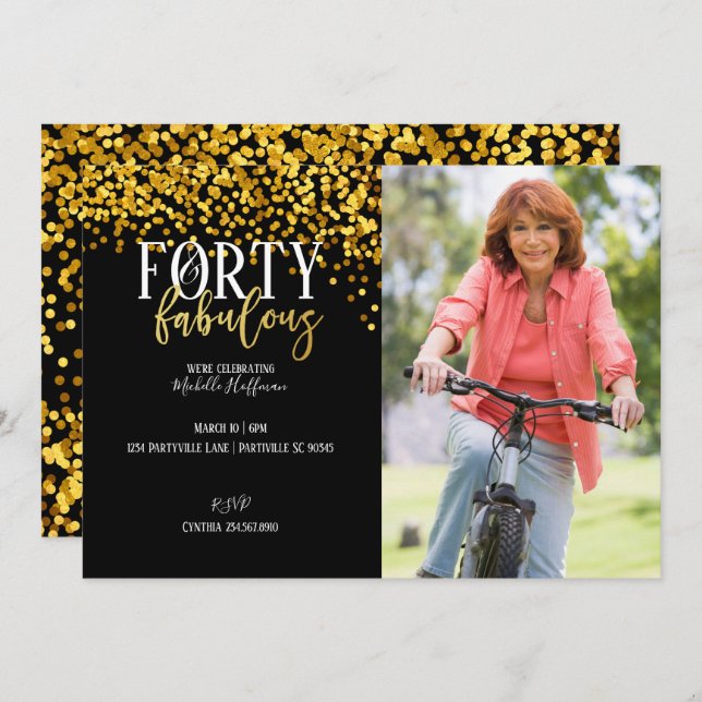 Gold 40 & Fabulous 40th Birthday Party Invitations (Front/Back)
