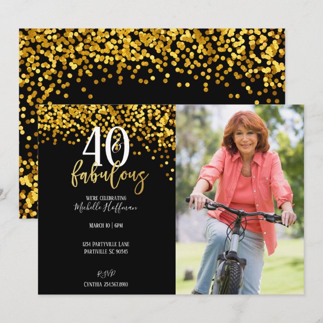 Gold 40 & Fabulous 40th Birthday Party Invitations (Front/Back)