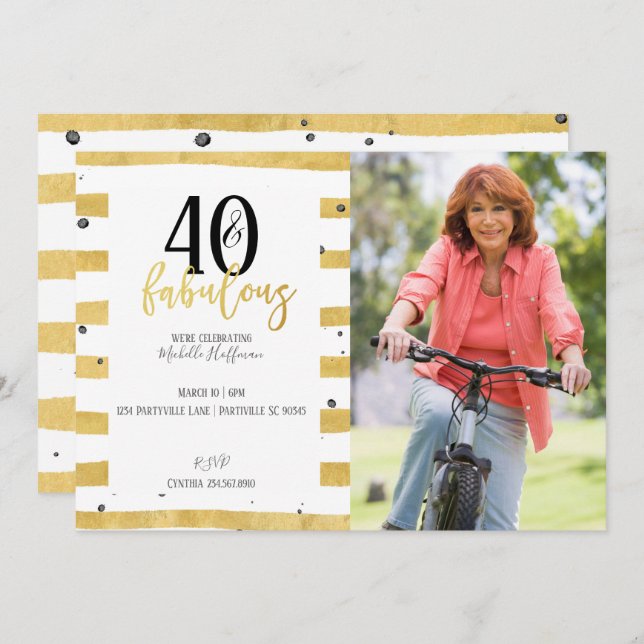 Gold 40 & Fabulous 40th Birthday Party Invitations (Front/Back)