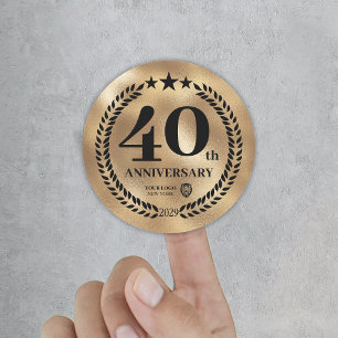 Gold 40th Anniversary Business Logo Commemorative Classic Round Sticker