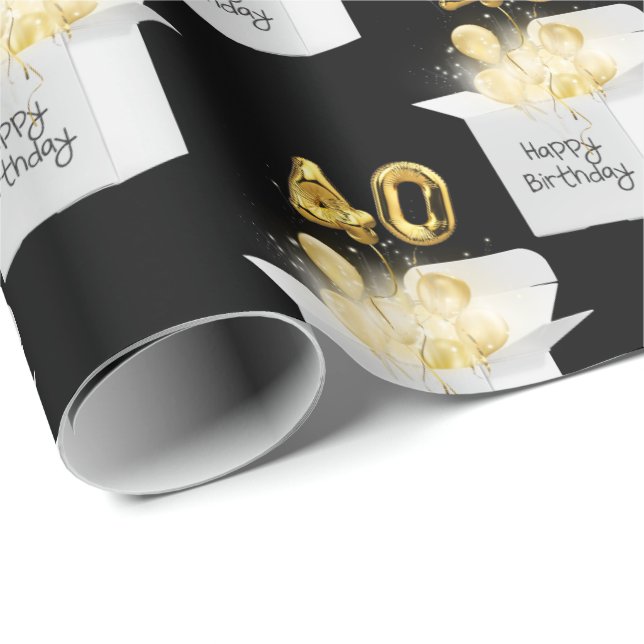 Gold 40th Birthday Balloons in Box   Wrapping Paper (Roll Corner)