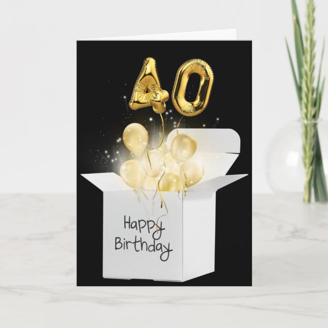 Gold 40th Birthday Balloons In White Box Card (Front)