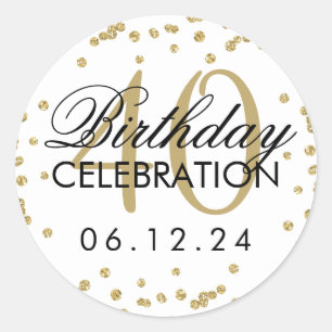 Gold 40th Birthday Faux Glitter Confetti Classic Round Sticker