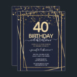 Gold 40th Birthday Party Budget Invitation<br><div class="desc">Elegant Faux gold border with shimmering confetti highlights on the top border. All text is adjustable and easy to change for your own party needs. Great elegant 40th birthday template design.</div>