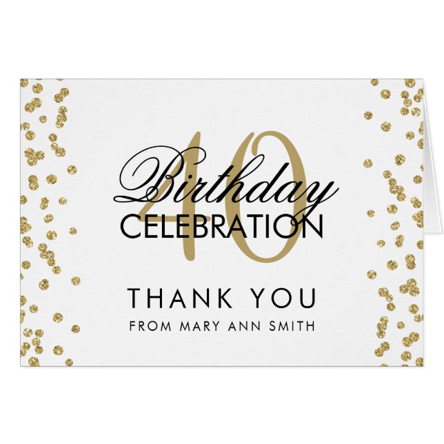 Gold 40th Birthday Thank you Glitter Confetti (Front Horizontal)