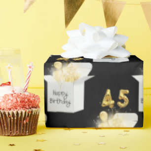 Gold 45th Birthday Balloons in White Box  Wrapping Paper