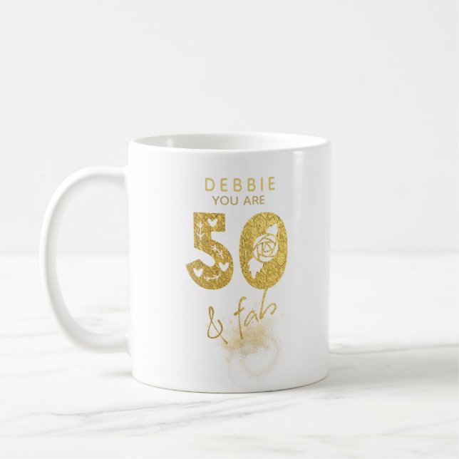 Gold 50 and Fab Personalised Coffee Mug (Left)