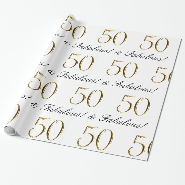 Gold 50 and Fabulous | 50th Birthday Gift Wrapping Paper (Unrolled)
