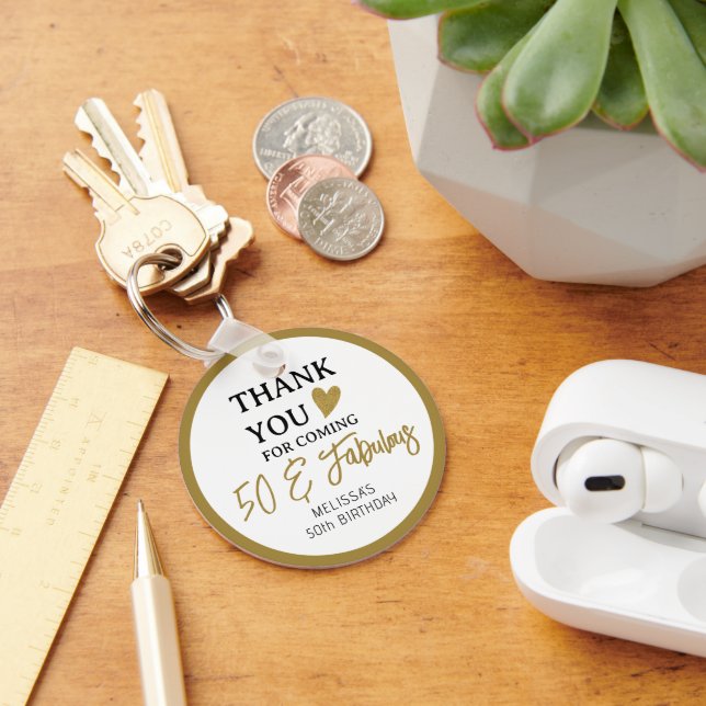 Gold 50 And Fabulous 50th Birthday Party Favours Key Ring (Desk)