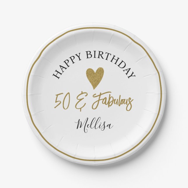 Gold 50 And Fabulous 50th Birthday Party  Paper Plate (Front)