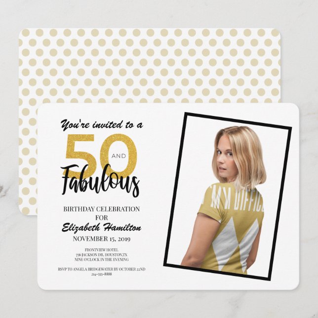 Gold 50 and Fabulous Birthday Party Invitation (Front/Back)