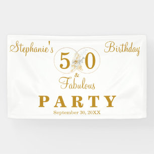 Gold 50 and Fabulous Typography 50th Birthday Banner