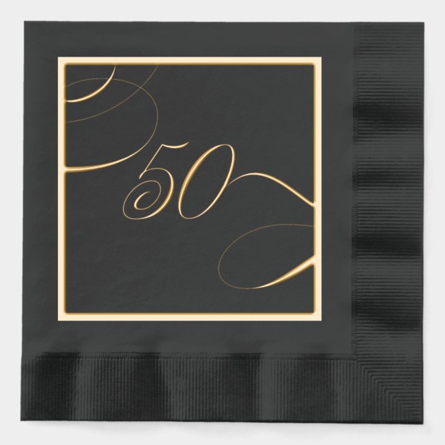 Gold 50 Calligraphy Milestone Birthday Anniversary Foil Napkins (Front)