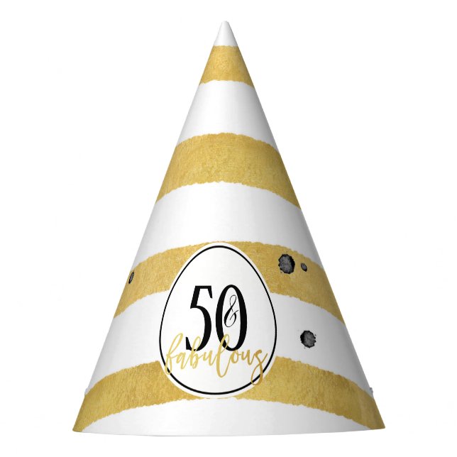Gold 50 & Fabulous Birthday Confetti Paper Hats (Front)