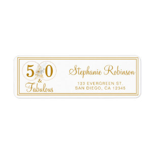 Gold 50 Fabulous Birthday Script Return Address  L Label