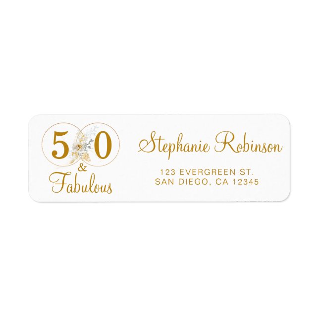 Gold 50 Fabulous Birthday Script Return Address Label (Front)