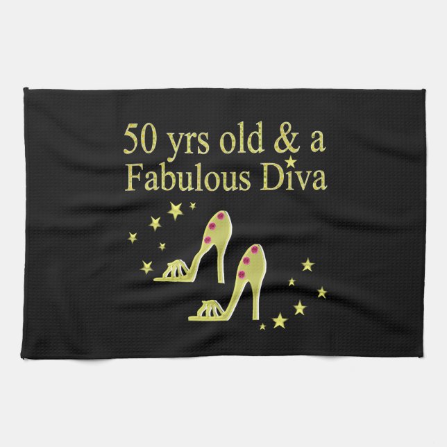 GOLD 50 & FABULOUS DIVA DESIGN TEA TOWEL (Horizontal)